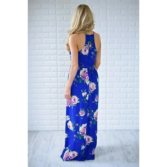 Everly Sleeveless Floral Maxi Dress Electric Blue Size M - Picture 4 of 11